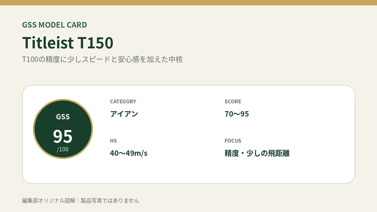 Titleist T150のGSS評価概要図。対象スコア・ヘッドスピード・重視ポイントを整理。