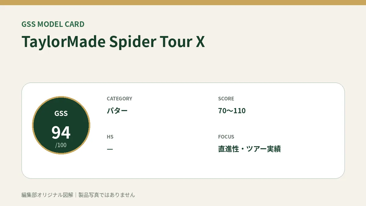 TaylorMade Spider Tour XのGSS評価概要図。対象スコア・ヘッドスピード・重視ポイントを整理。