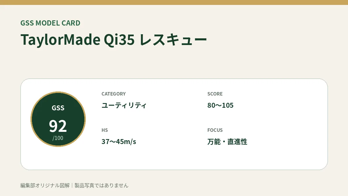 TaylorMade Qi35 レスキューのGSS評価概要図。対象スコア・ヘッドスピード・重視ポイントを整理。