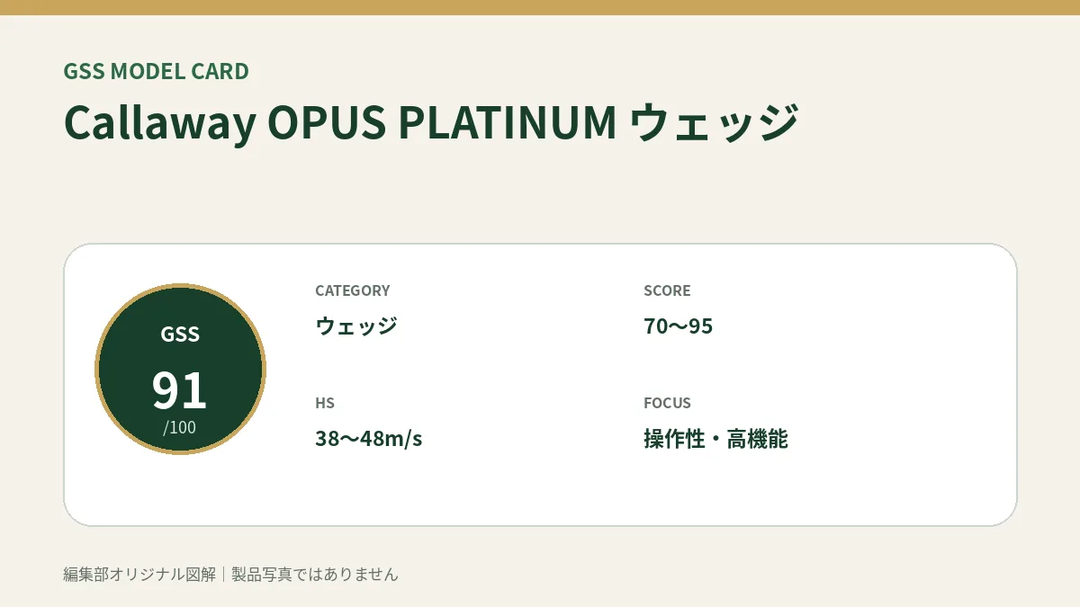 Callaway OPUS PLATINUM ウェッジのGSS評価概要図。対象スコア・ヘッドスピード・重視ポイントを整理。